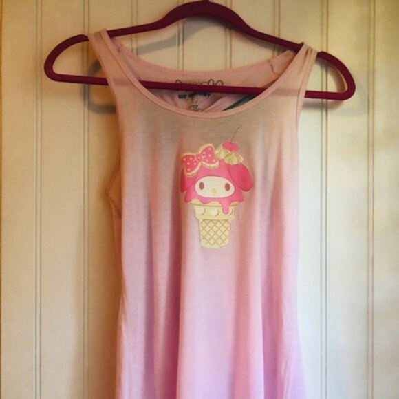 Japan LA My Melody Pink Tank Top Shirt Teal Bow Ice Cream Cone Small - Picture 8 of 11